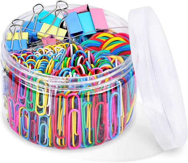 Binder Clips Paper Clips, Sopito 300pcs Colored Office Clips Set with Paper Clamps Paperclips Rubber Bands for Office and School Supplies, Assorted Sizes